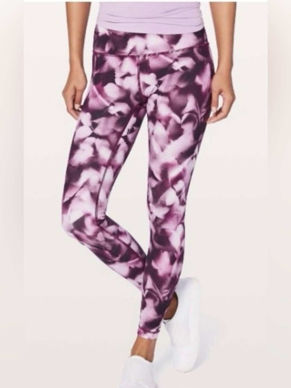 Lululemon Wunder Under High Rise Floral Print Leggings Purple
& White Size 4